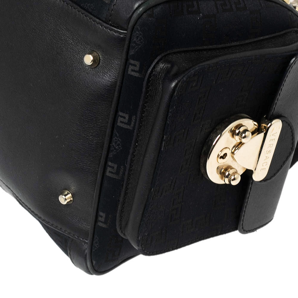 Versace Black Fabric And Leather Trim Snap Out Of It Satchel For Women - Image 11