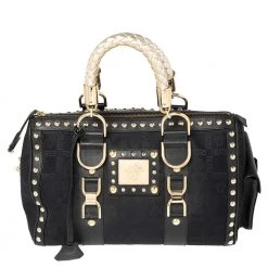 Versace Black Fabric And Leather Trim Snap Out Of It Satchel For Women