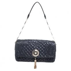 Versace Black Leather Vanitas Medea Shoulder Bag For Women