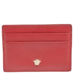 Versace Red Leather Medusa Card Case For Women