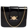 Versace Black Patent Leather Young Medusa Chain Crossbody Bag For Women