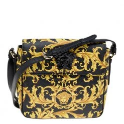 Versace Black/Yellow Barocco Print Medusa Crossbody Bag For Women