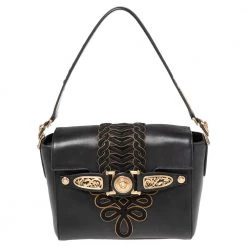 Versace Black Leather D Signature Medusa Shoulder Bag For Women