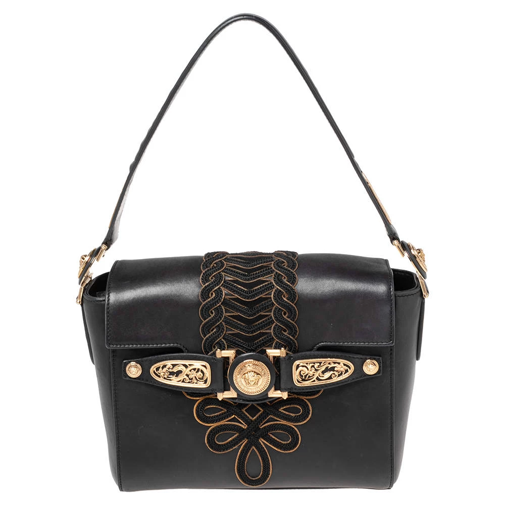 Versace Black Leather D Signature Medusa Shoulder Bag For Women