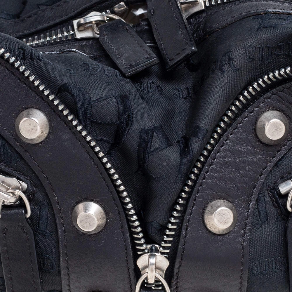 Versace Black Embroidered Print Fabric Studded Hobo For Women - Image 5