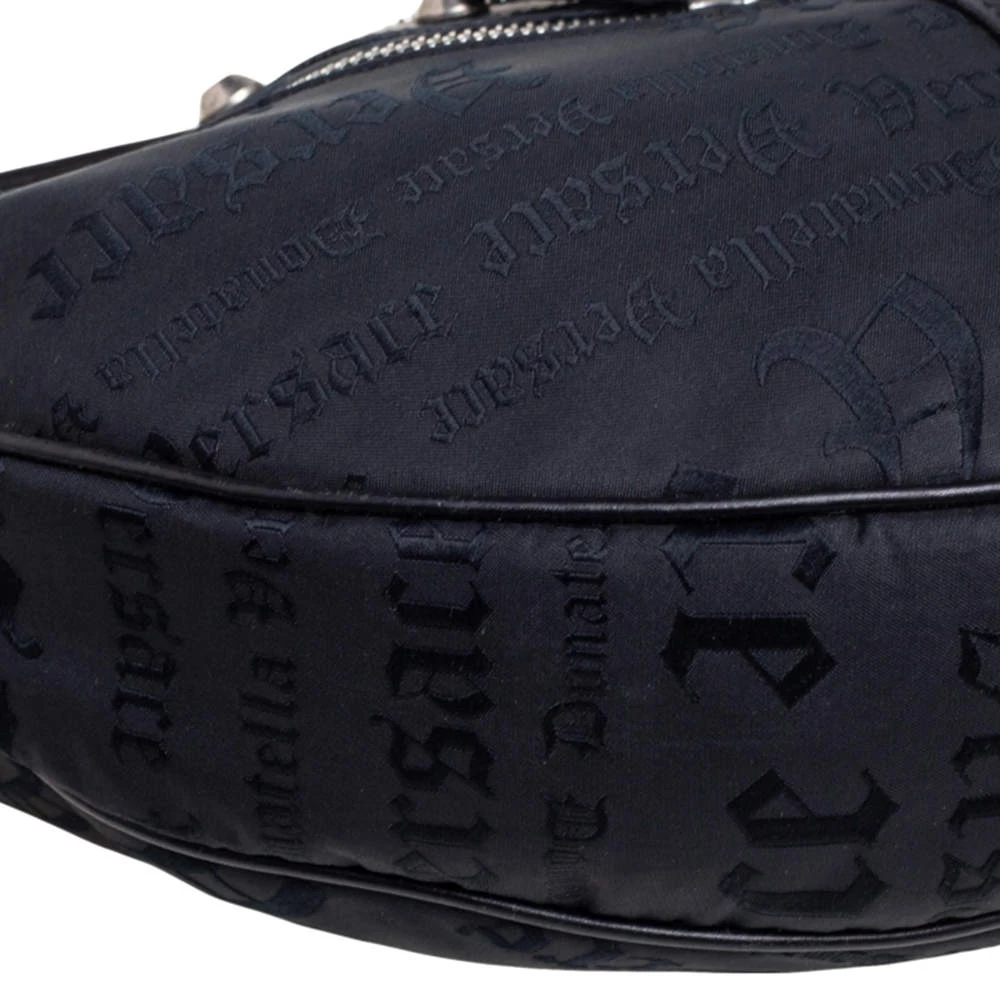 Versace Black Embroidered Print Fabric Studded Hobo For Women - Image 10