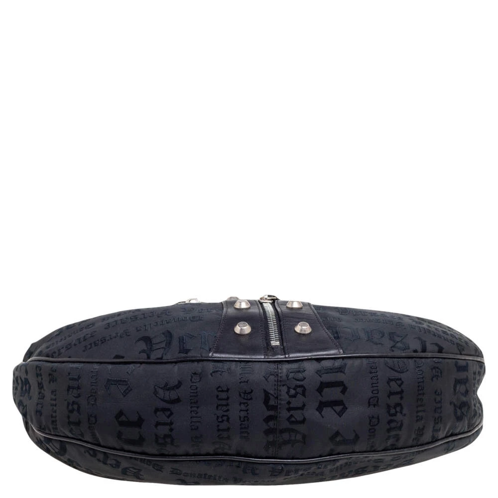 Versace Black Embroidered Print Fabric Studded Hobo For Women - Image 6