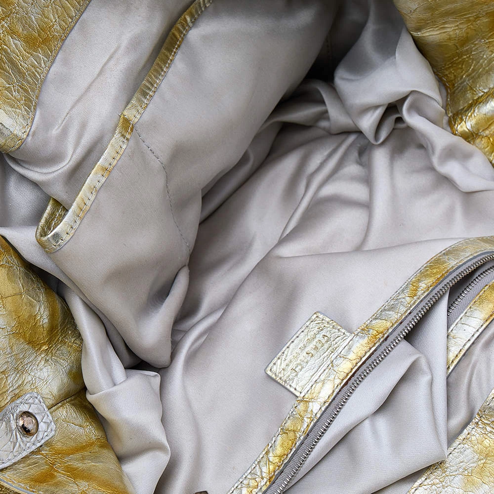 Versace Gold/Silver Leather Satchel For Women - Image 7