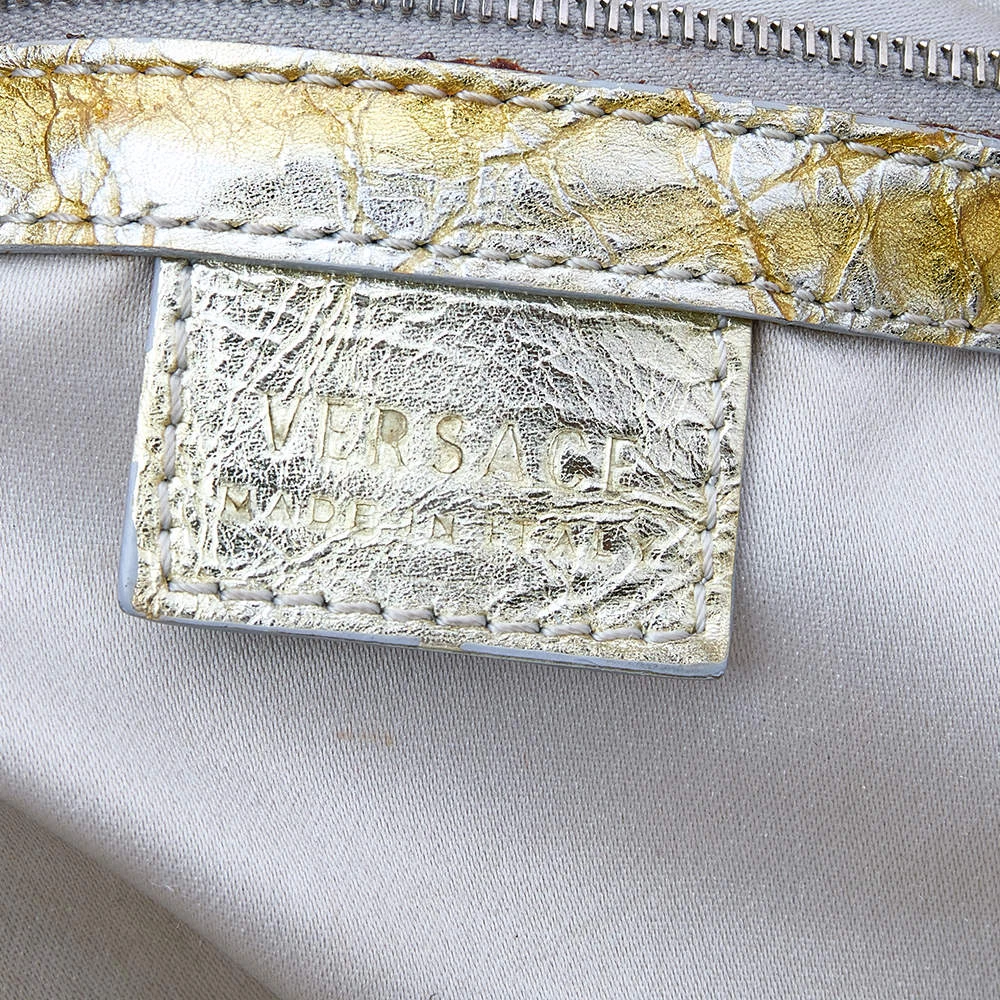Versace Gold/Silver Leather Satchel For Women - Image 8