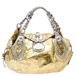 Versace Gold/Silver Leather Satchel For Women