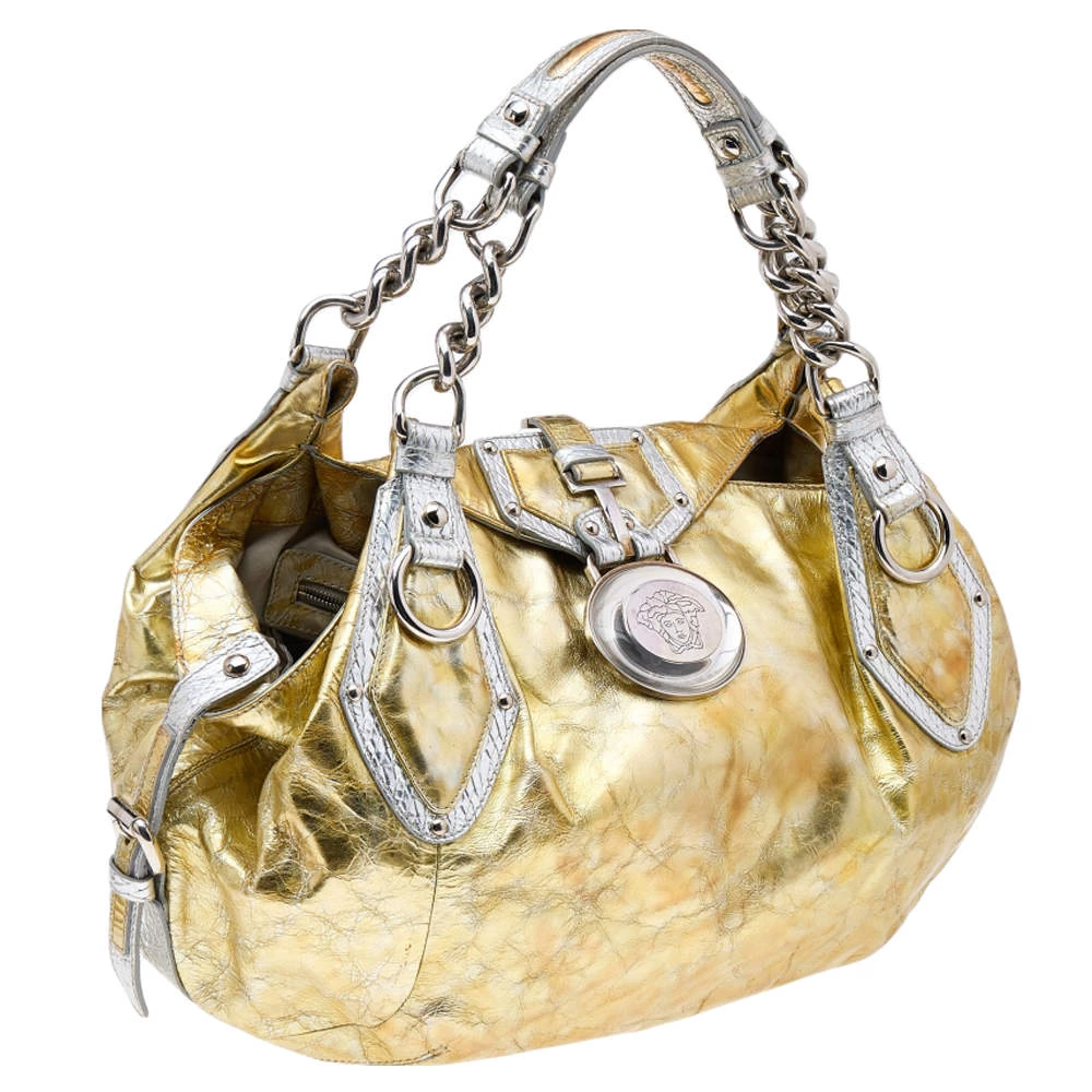 Versace Gold/Silver Leather Satchel For Women - Image 3