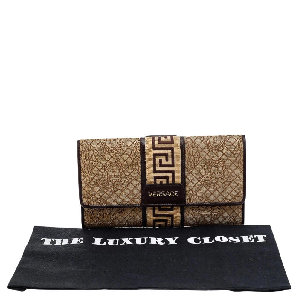 Versace Beige/Brown Medusa Canvas And Leather Continental Wallet For Women - Image 10