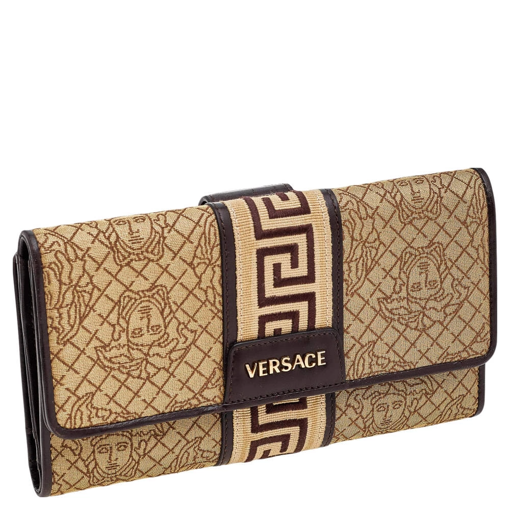 Versace Beige/Brown Medusa Canvas And Leather Continental Wallet For Women - Image 4