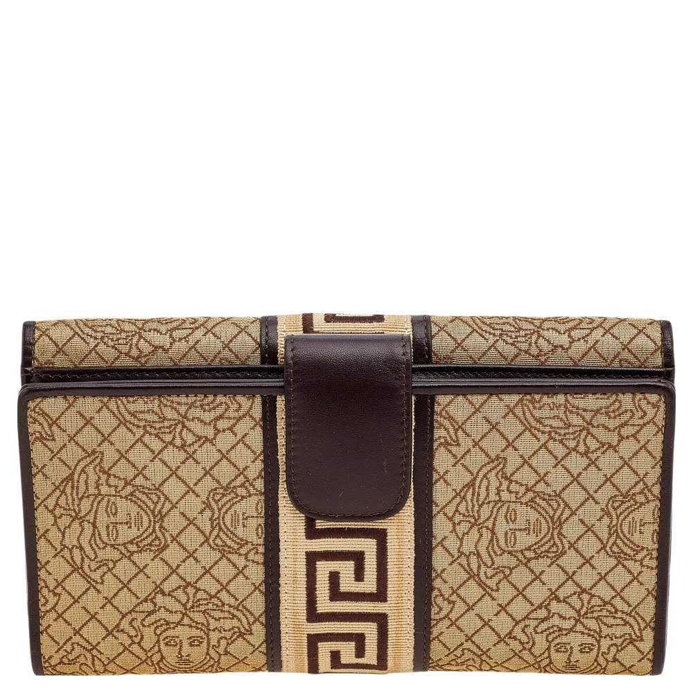 Versace Beige/Brown Medusa Canvas And Leather Continental Wallet For Women - Image 5