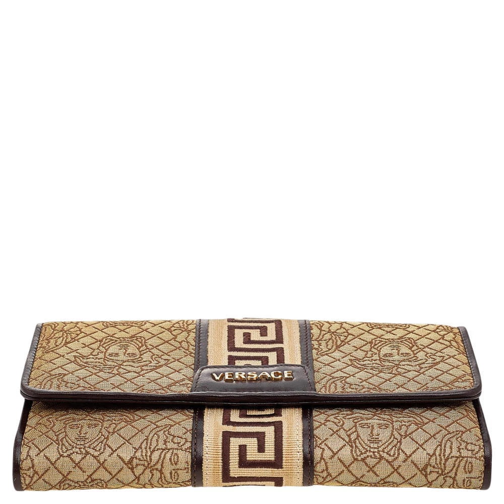 Versace Beige/Brown Medusa Canvas And Leather Continental Wallet For Women - Image 8