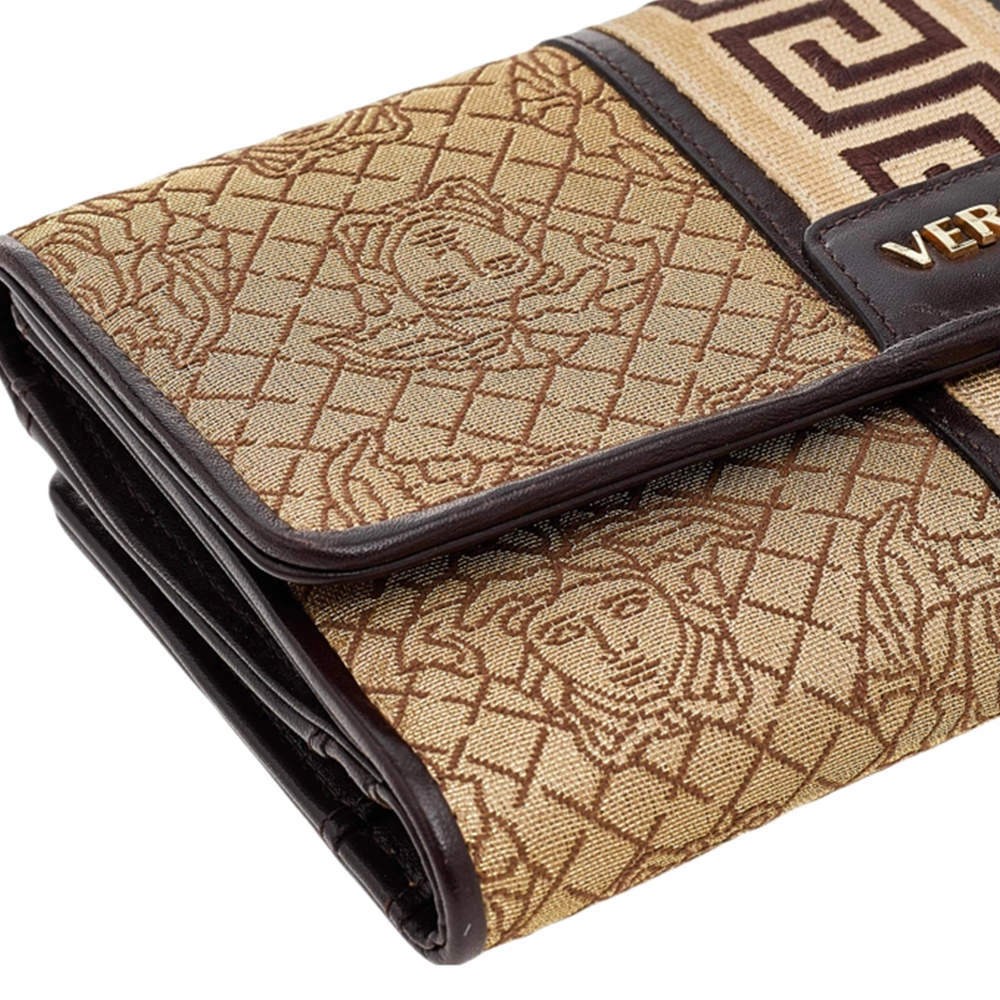 Versace Beige/Brown Medusa Canvas And Leather Continental Wallet For Women - Image 12