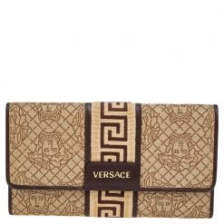 Versace Beige/Brown Medusa Canvas And Leather Continental Wallet For Women