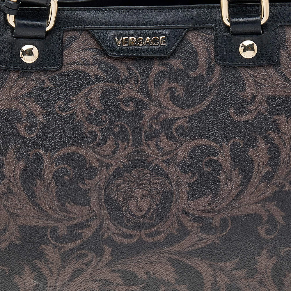 Versace Brown/Black Barocco Print Coated Canvas And Leather Tote For Women - Image 5