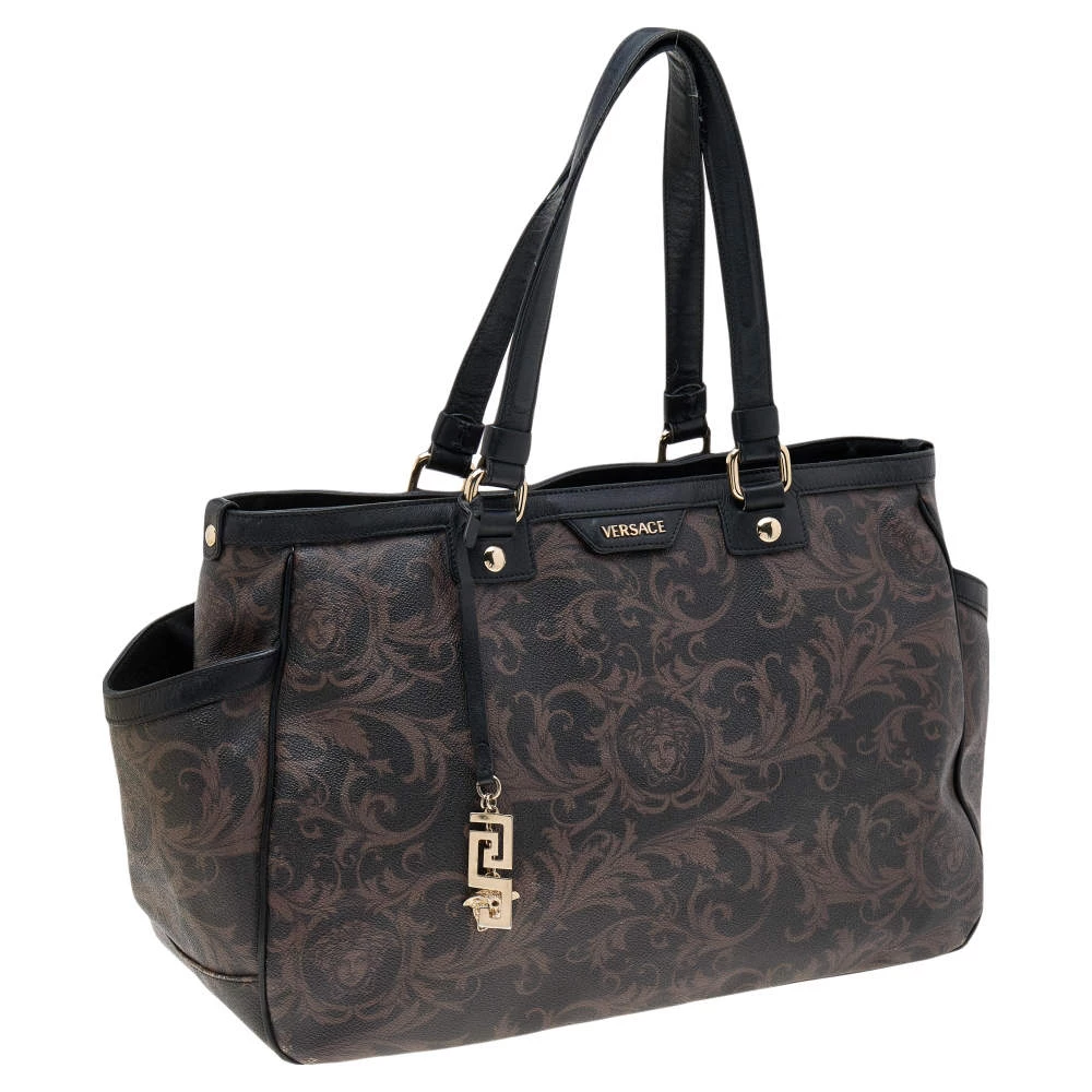 Versace Brown/Black Barocco Print Coated Canvas And Leather Tote For Women - Image 3
