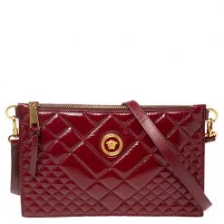Versace Red Quilted Patent Leather Crossbody Bag For Women