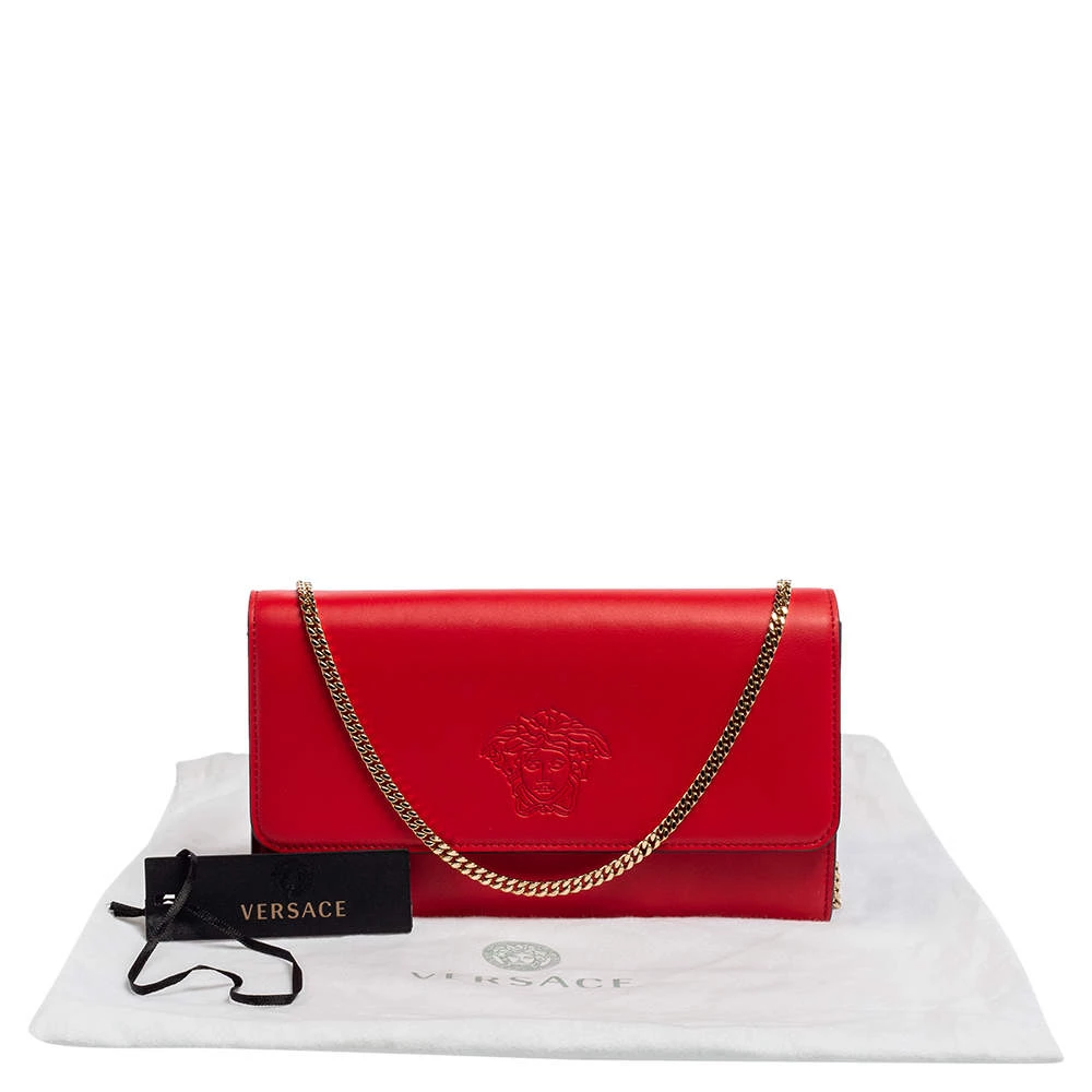 Versace Red Leather Flap Wallet On Chain For Women - Image 10