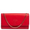 Versace Red Leather Flap Wallet On Chain For Women