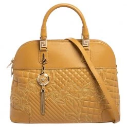 Versace Beige Quilted Leather Athena Vanitas Satchel For Women