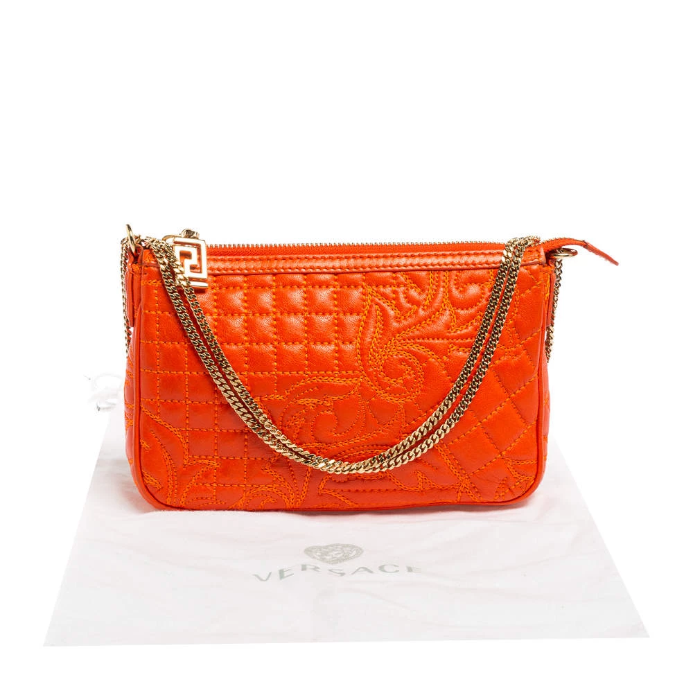 Versace Orange Leather Embroidered Vanitas Shoulder Bag For Women - Image 10