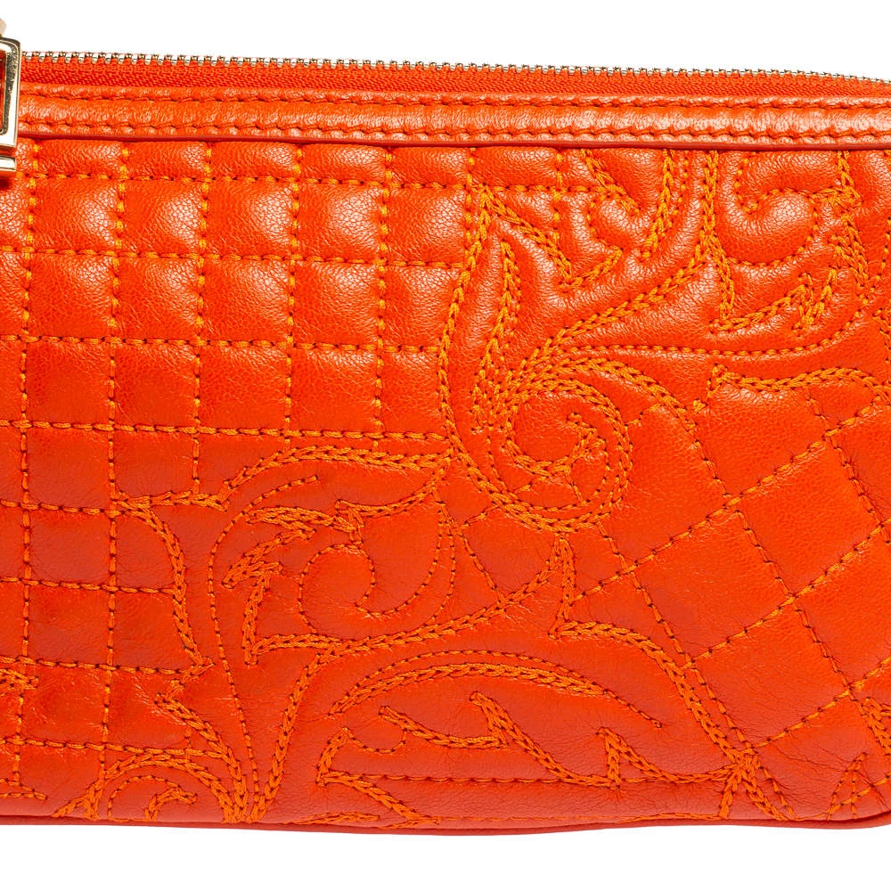 Versace Orange Leather Embroidered Vanitas Shoulder Bag For Women - Image 5