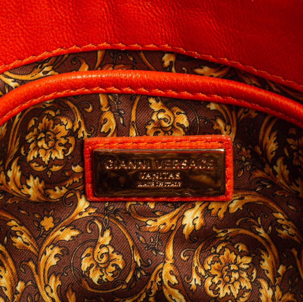 Versace Orange Leather Embroidered Vanitas Shoulder Bag For Women - Image 9