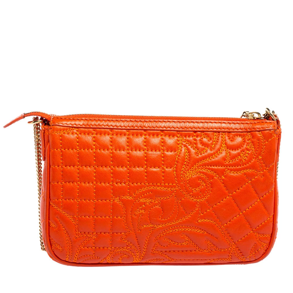 Versace Orange Leather Embroidered Vanitas Shoulder Bag For Women - Image 4