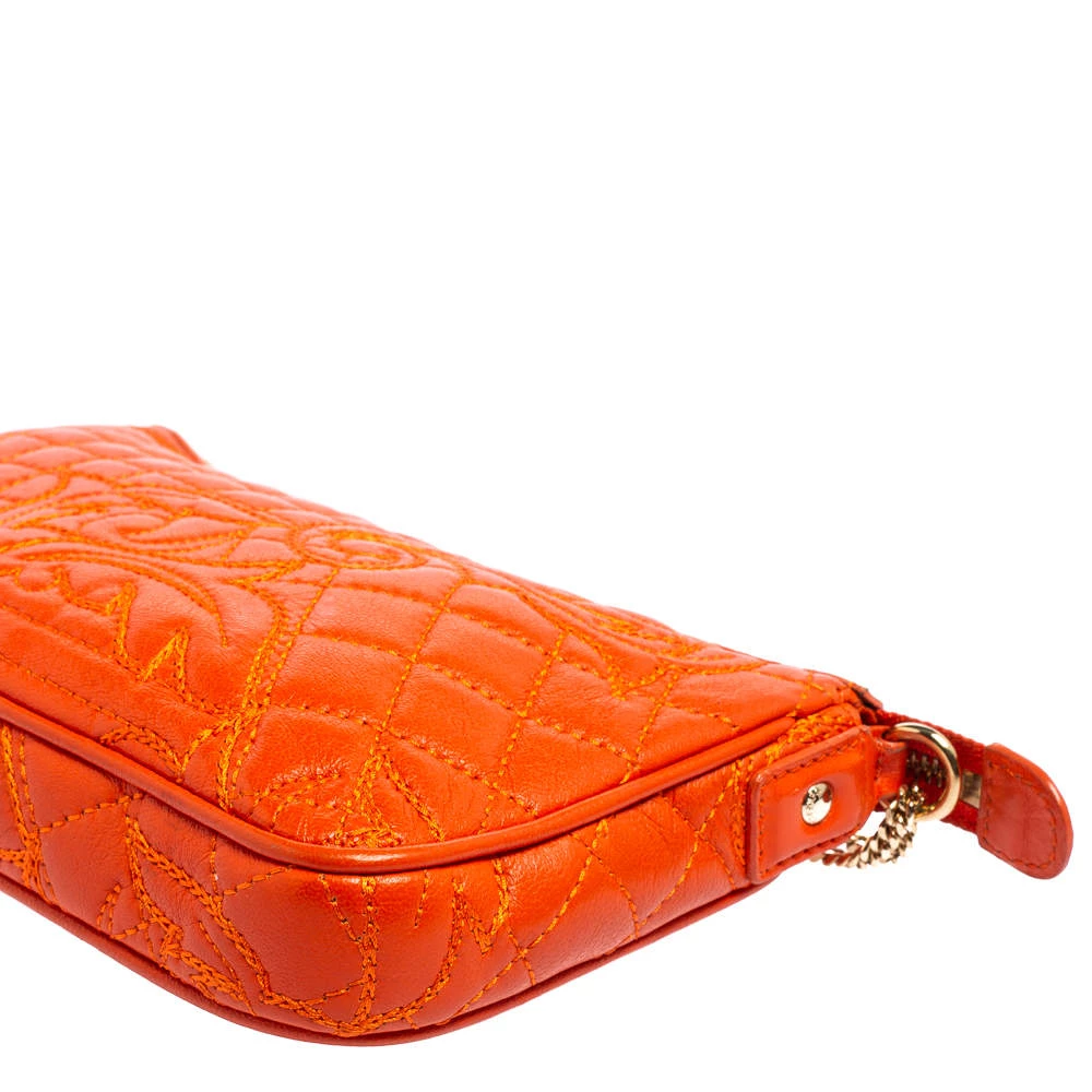 Versace Orange Leather Embroidered Vanitas Shoulder Bag For Women - Image 11