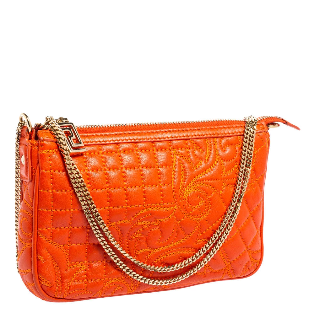 Versace Orange Leather Embroidered Vanitas Shoulder Bag For Women - Image 3