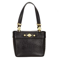 Versace Black Ostrich Leather Tote For Women