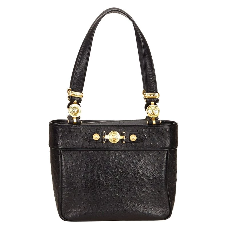 Versace Black Ostrich Leather Tote For Women