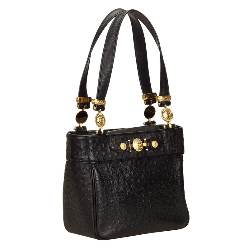 Versace Black Ostrich Leather Tote For Women - Image 3