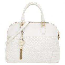 Versace White Leather Athena Barocco Vanitas Satchel For Women
