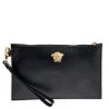 Versace Black Leather Medusa Zip Clutch For Women