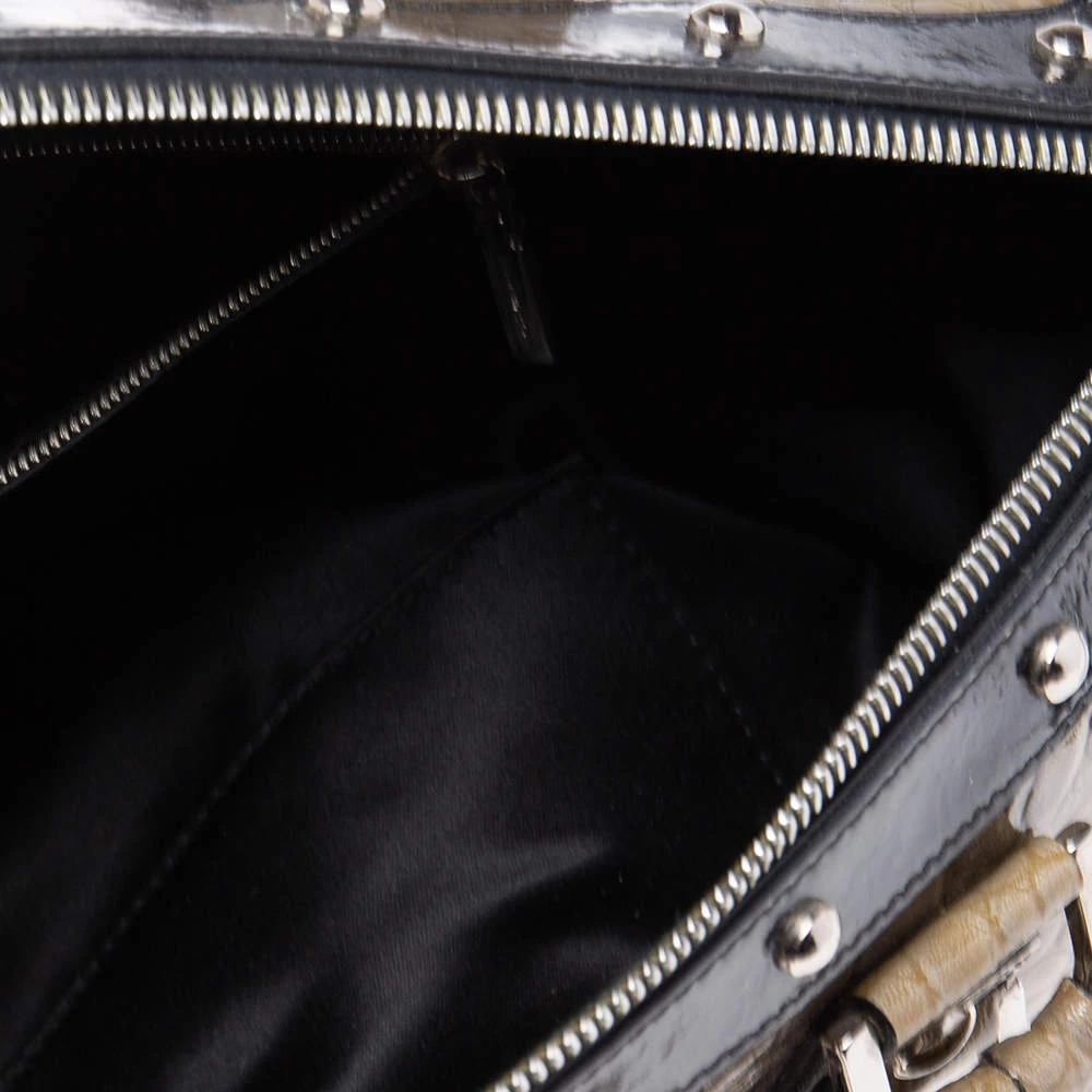 Versace Black/Brown Ombre Croc Embossed Patent Leather Boston Bag For Women - Image 8