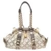 Versace Olive Green/Cream Signature Fabric And Leather Madonna Frame Satchel For Women