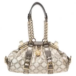 Versace Olive Green/Cream Signature Fabric And Leather Madonna Frame Satchel For Women