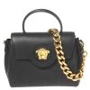 Versace Black Leather Small Medusa Top Handle Bag For Women