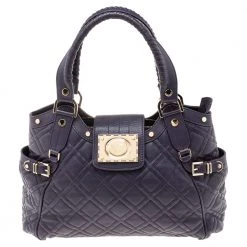 Versace Purple Quilted Leather Medusa Plaque Flap Satchel For Women