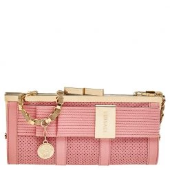Versace Pink Leather Medusa Chain Clasp Clutch For Women