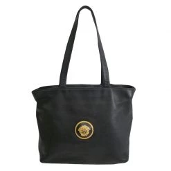 Versace Black Pebbled Leather Medusa Tote For Women