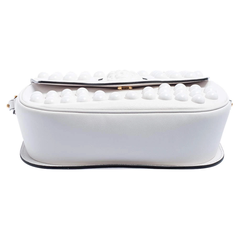 Versace White Leather La Medusa Studded Shoulder Bag For Women - Image 6