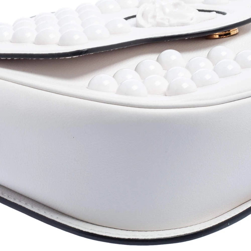 Versace White Leather La Medusa Studded Shoulder Bag For Women - Image 11