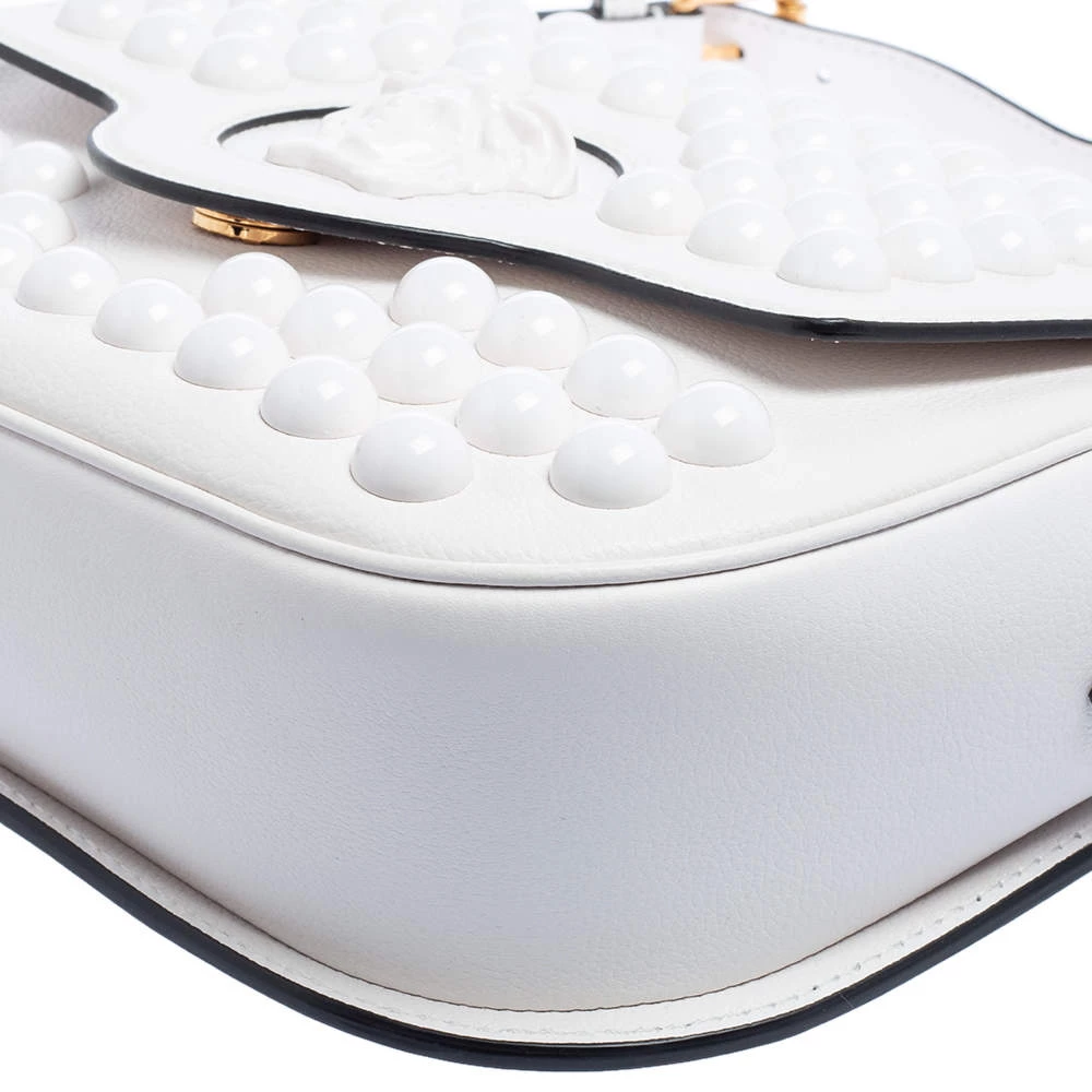 Versace White Leather La Medusa Studded Shoulder Bag For Women - Image 12
