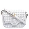 Versace White Leather La Medusa Studded Shoulder Bag For Women