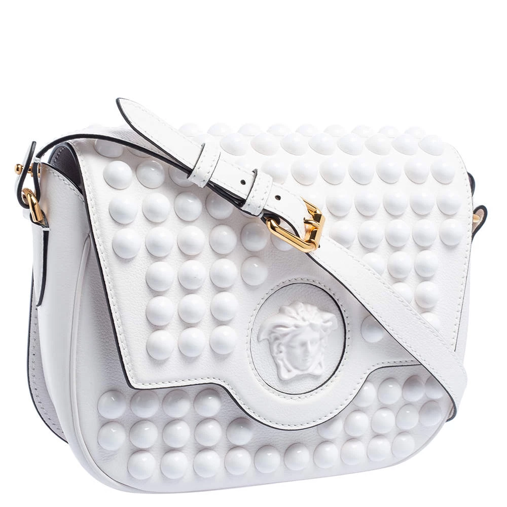 Versace White Leather La Medusa Studded Shoulder Bag For Women - Image 3